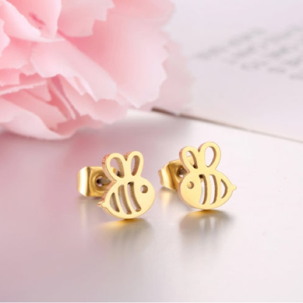 BOGO! Dainty Bee stud Earrings Stainless Steel in Color Gold - NEW